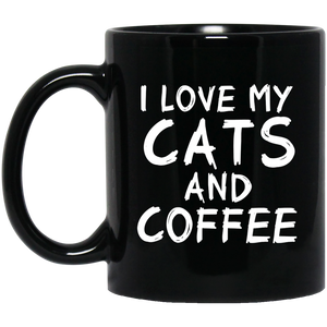 Cats and Coffee Black Mug